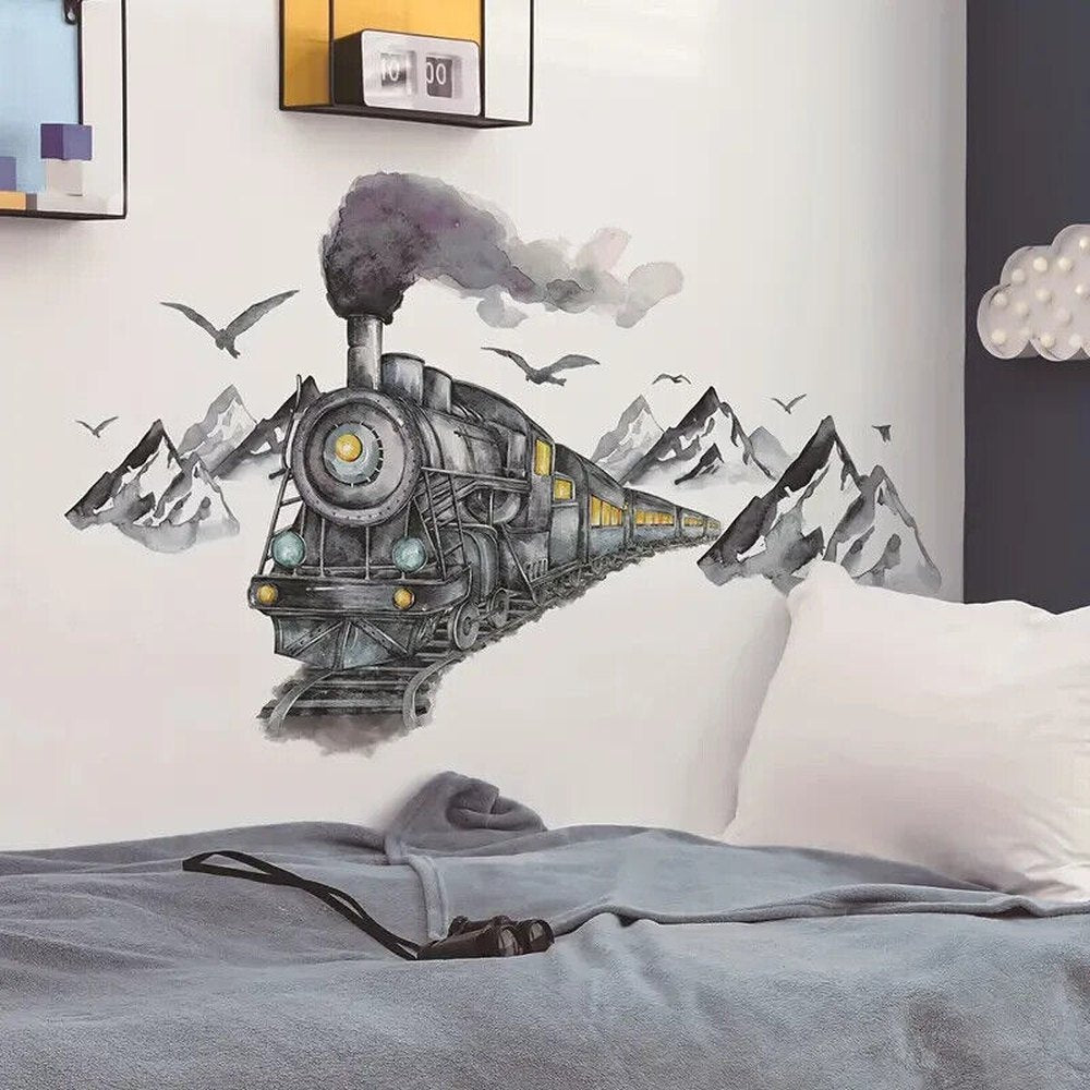 Train Wall Sticker Kids Room Vinyl Art Decal Mountains & Wild Geese Scenic Home & Garden:Home Décor:Decals, Stickers & Vinyl Art Style Your Walls
